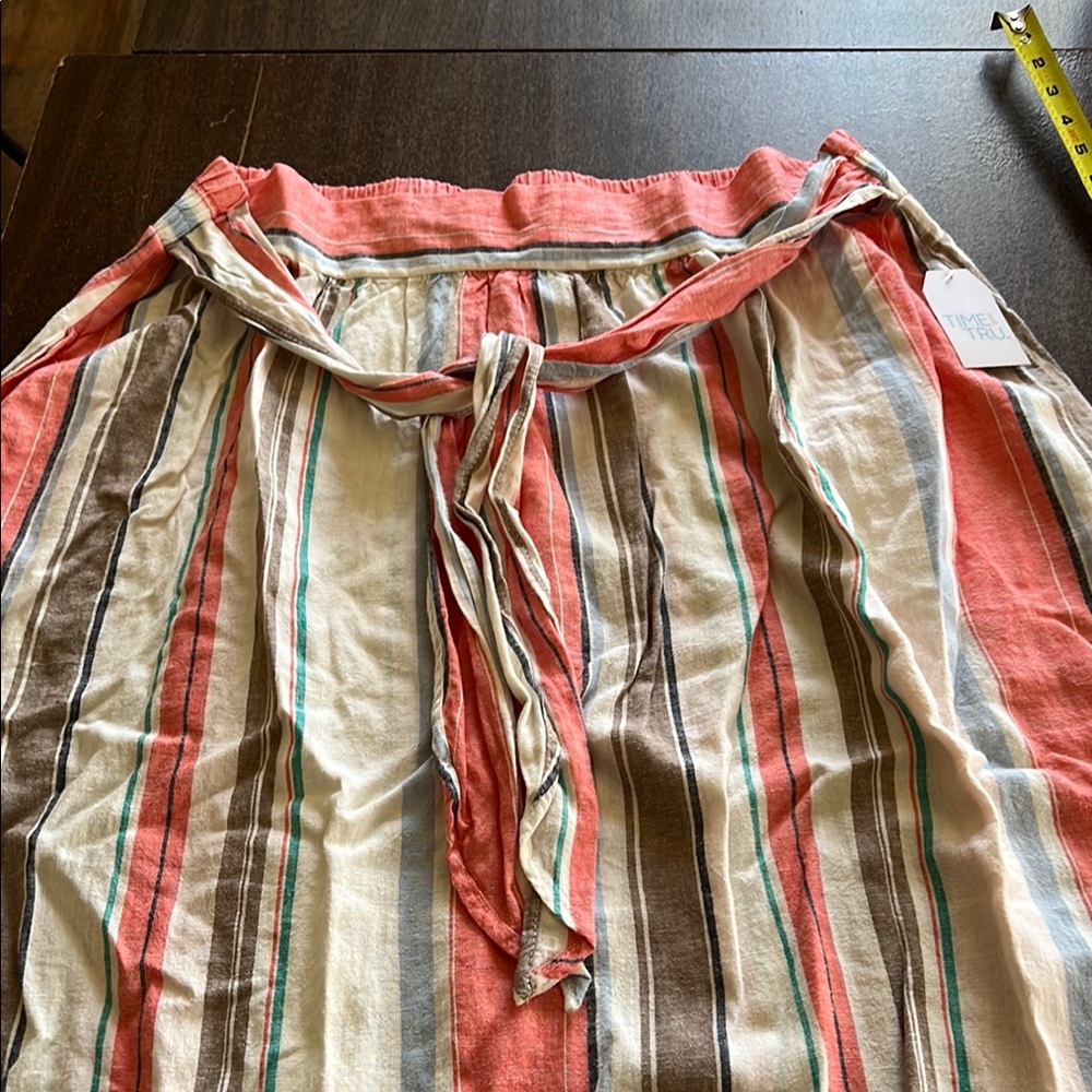 Striped Linen Skirt with Tie Waist
